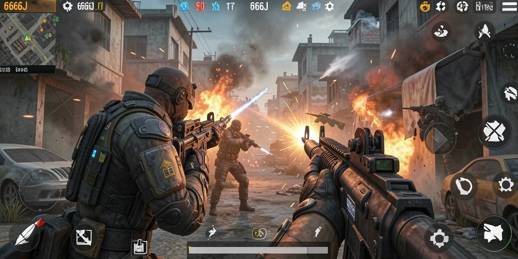 Tampilan gameplay epic dari 666J, aksi FPS yang mendebarkan.