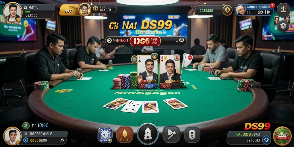 Screenshot gameplay DS99 menampilkan momen tegang saat permainan poker.