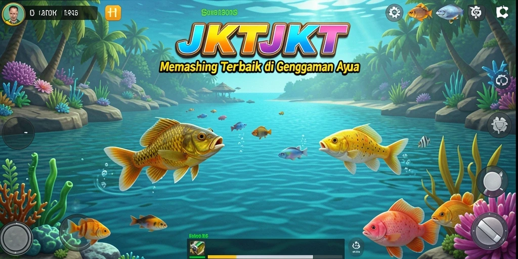 Gameplay JKTJKT dengan aktivitas memancing yang seru.