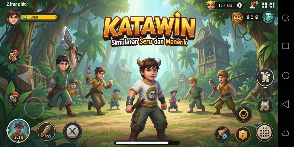 Screenshot gameplay KATAWIN yang menunjukkan dunia simulasi yang dinamis.