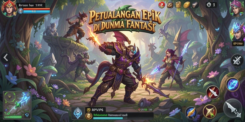 Tampilan screenshot menunjukkan pertarungan seru di dunia fantasi RPVIP6.