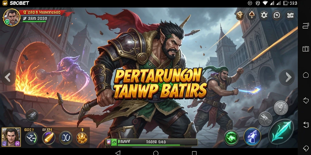 Screenshot utama SBOBET menampilkan pertarungan epik antara karakter yang berbeda.