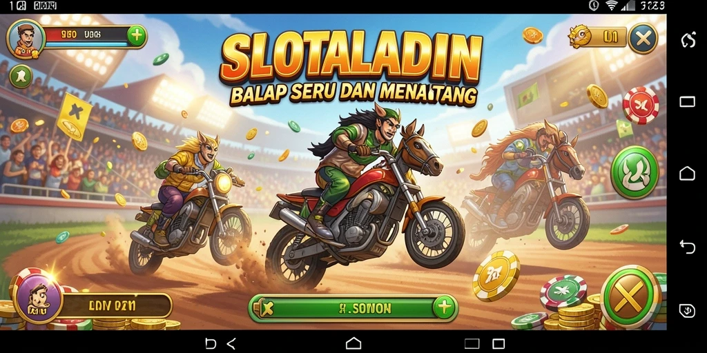 Screenshot SLOTALADIN menampilkan aksi balap yang seru.