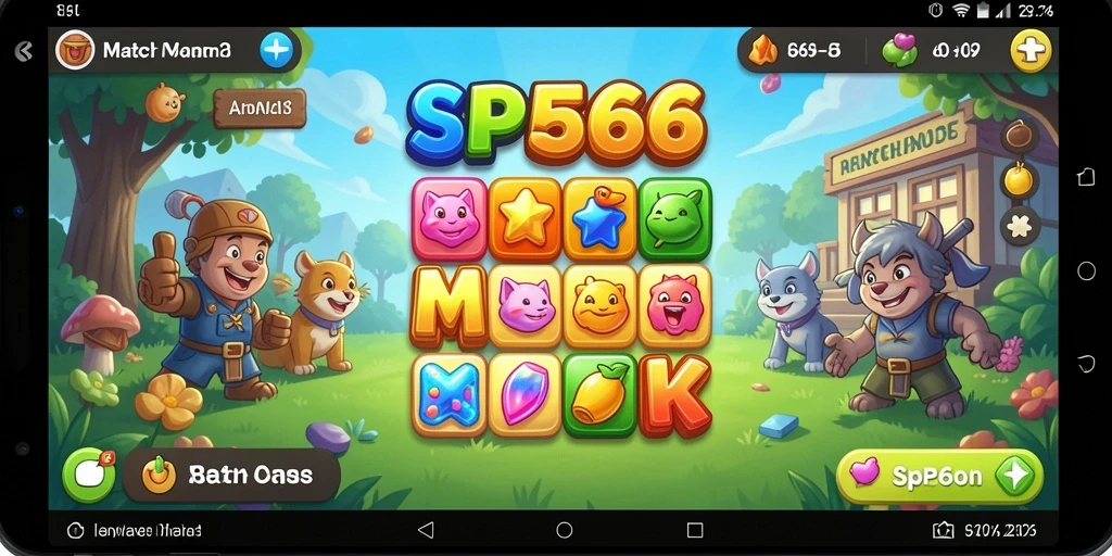 Tampilan gameplay SP666 yang menampilkan pencocokan item Match-3.