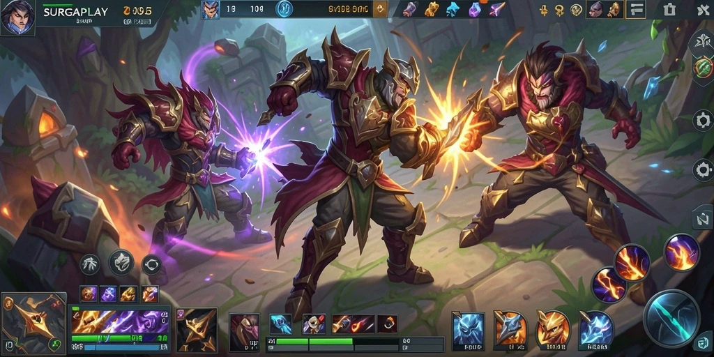 Screenshot SURGAPLAY menampilkan aksi seru dalam pertarungan MOBA.