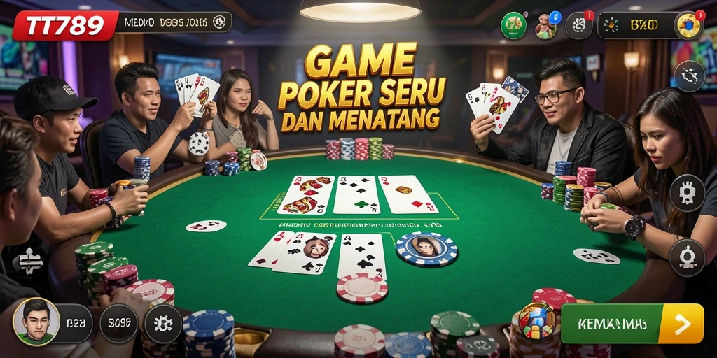 Screenshot gameplay TT789 menunjukkan aksi seru permainan poker.