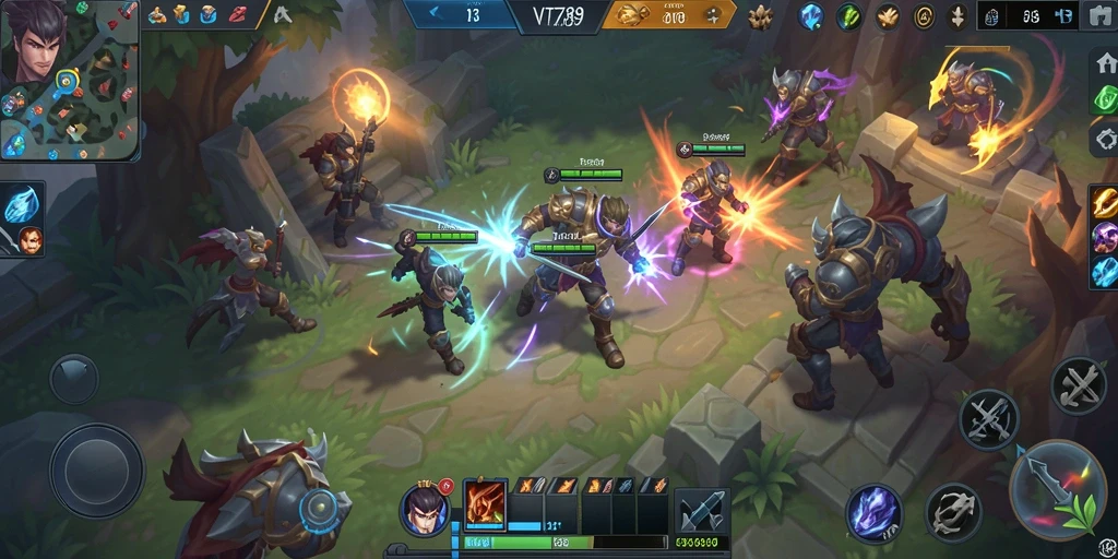 Screenshot VT789 menampilkan pertarungan seru di arena MOBA.